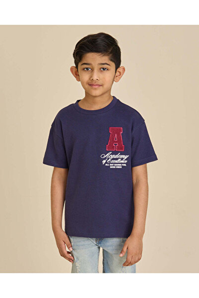 REDTAG Boys Navy Applique Oversized T-Shirt