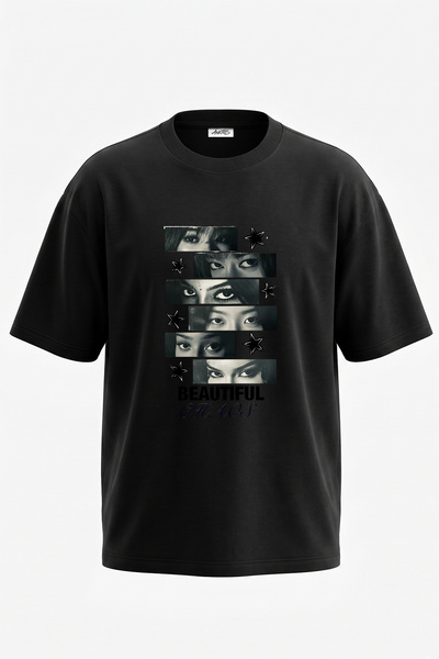 Anetos Μαύρο μπλουζάκι με στάμπα Different Eyes Design σε μεγάλο μέγεθος