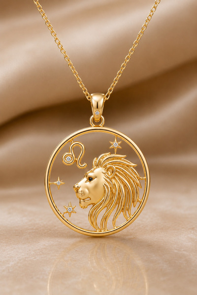 Bilsen Store Tamamı 925 Ayar Aslan Burcu Beyaz Taşlı hediyelik Kolye