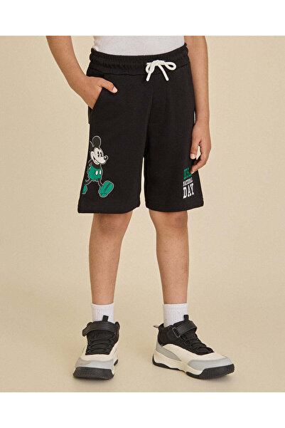 REDTAG Boys Black Mickey Mouse Print Shorts