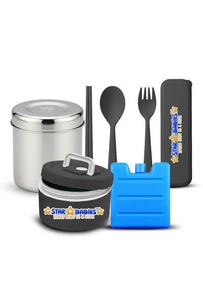 STAR BABiES Set Of 4 Lunch Accessory Combo Set Charcoal Thermal Food Jar, Sta...