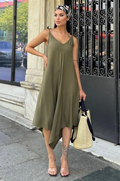 Moda4x4 Women's Clothing Khaki Rope Straps, Asymmetrical Cut, Textured Anti-S...