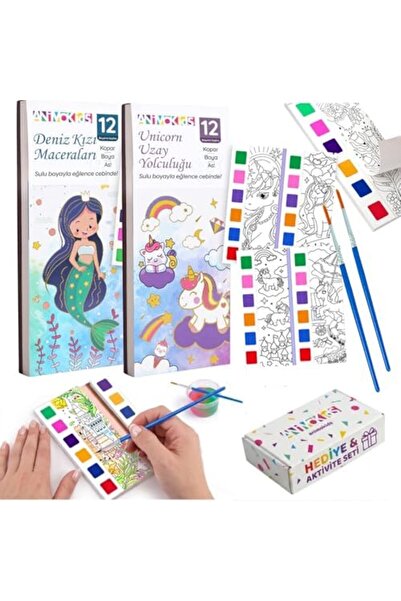 Yıldızan Animokids Sulu Boya Defteri Seti (2 Kitap + 2 Fırça) - Kendin Yap Ki...