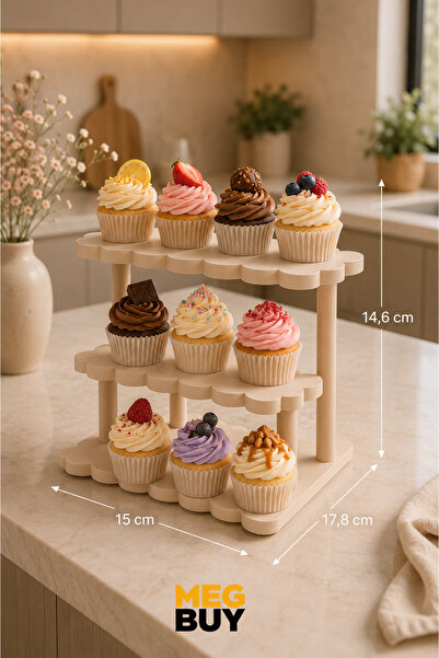 MEGBUY 3 Katlı Cupcake Standı – Dekoratif Pasta, Kek ve Tatlı Sunum Standı
