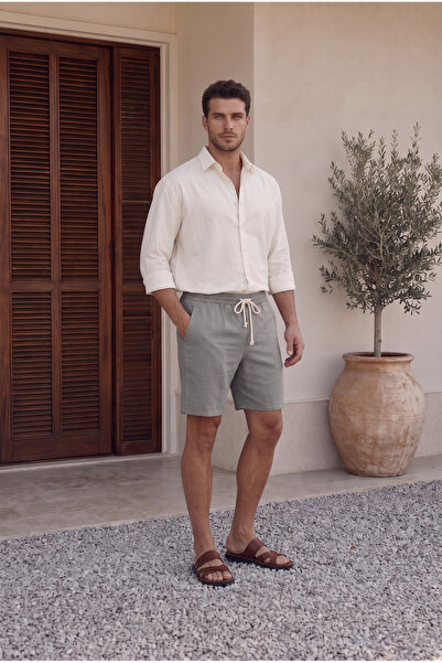 Quanlex Men's Muslin Fabric Look Woven Shorts Summer Efil Efil with Back Pockets