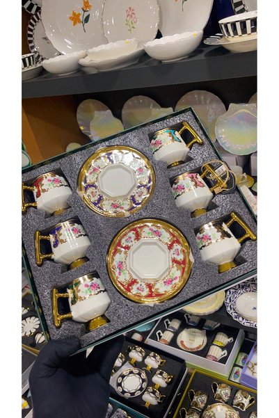 AROW Quenn Art 6-Person Colorful Turkish Coffee Cup Set