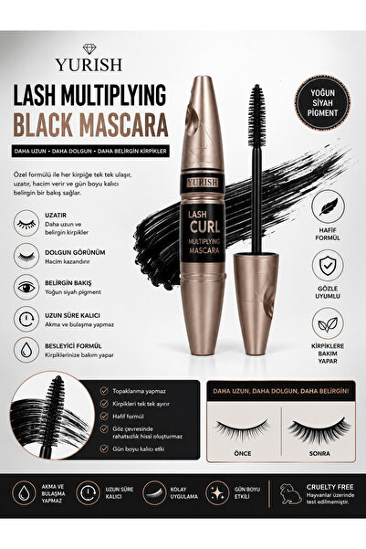 YURISH Lash Curl Multiplying Black Maskara Uzatma • Hacim • Kıvrıklık