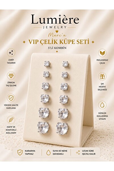 LUMİERE JEWELRY PIRLANTA 6’LI ÇELİK SET KÜPE