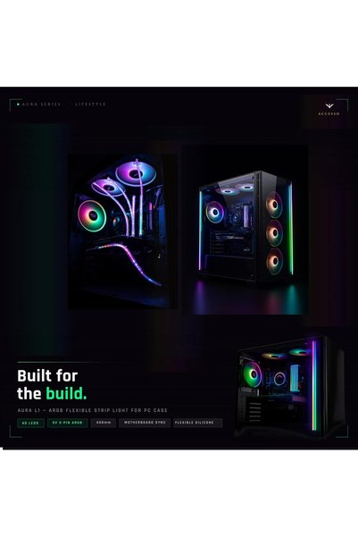 Generic AURA L1 NEON ARGB LED Strip Light PC — 40 LED, 408mm Flexible Silicone, 5V 3-Pin, Motherboard Sync, Addressable RGB Strip for PC Case