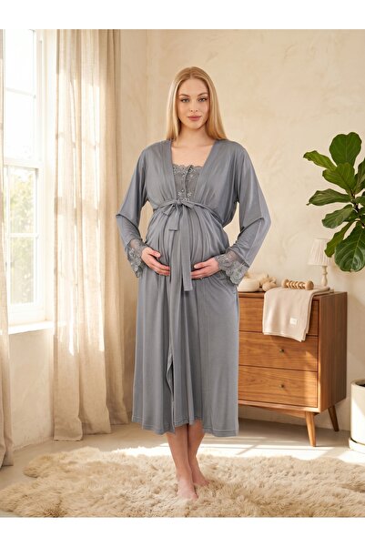 Lohussa Maternity Nightgowns - Gray - Long