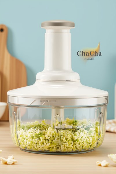 ChaCha Home مفرمة يدوية عملية من دورا بسعة 1500 مل مع وعاء علوي، شفرات ثلاثية من الفولاذ المقاوم للصدأ، مفرمة يدوية عملية مع وعاء.