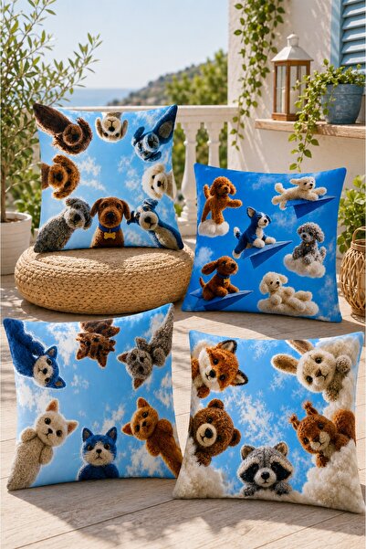 EVPANYA Pufidik Animals Patterned 4-Piece Throw Pillow Cover Set