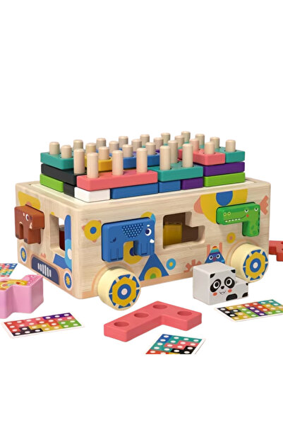 Stuniko ® Jucărie Montessori Multifuncțională din Lemn 6 în 1 – Masinuta Educ...