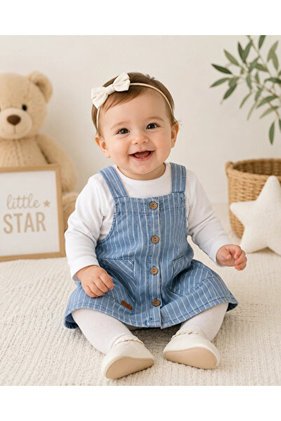 hümabebe طقم فستان جيليه موسمي من قطعتين من قماش الدنيم المحبوك بتفاصيل جيوب ...