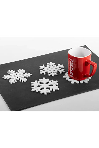 3D Baskı Kar Tanesi Bardak Altlığı 4'lü Set – Dekoratif Çay ve Kahve Altlığı