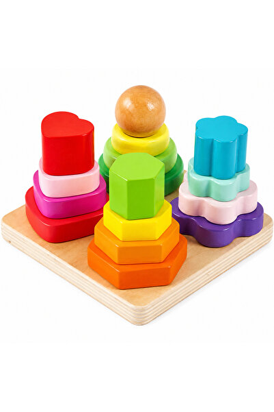 Stuniko Puzzle Montessori din Lemn cu Forme Geometrice și Stivuire – Joc Educ...