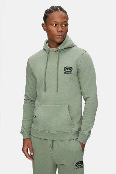 ecko unltd. Soho Agave Green Hooded Embroidered Loose Fit Men's Sweatshirt