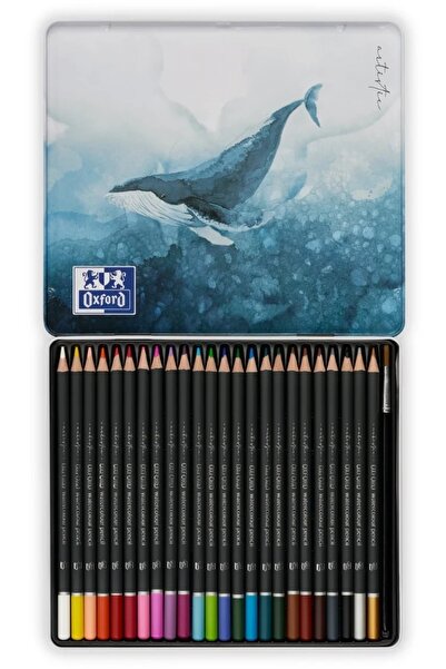 Oxford Creioane colorate rotunde Watercolour, mina 3 mm, set 24 culori+pensul...