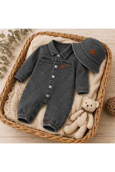 CROCODAYS Unisex Kids Baby Jeans Overalls with Hat (6/9/12/18) Months
