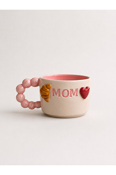 Kikis Ceramic El Yapımı MOM Seramik Kupa | Boncuk Kulplu Kahve Kupası | 250 m...