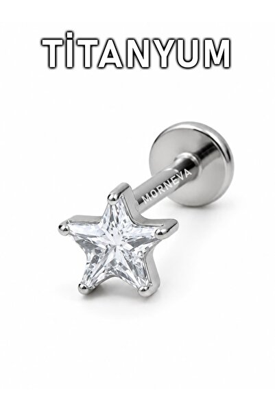 MORNEVA Titanyum Tek Taş Yıldız Kulak Helix Conch Tragus Piercingi (1 Adet)