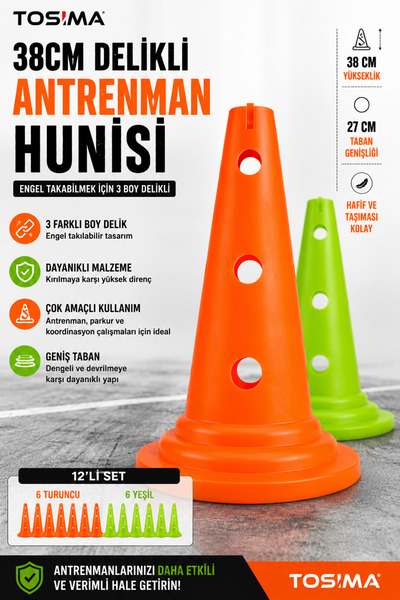 Tosima 38 Cm Delikli Antrenman Hunisi 12'li Set (6 Turuncu + 6 Yeşil) Slalom ...