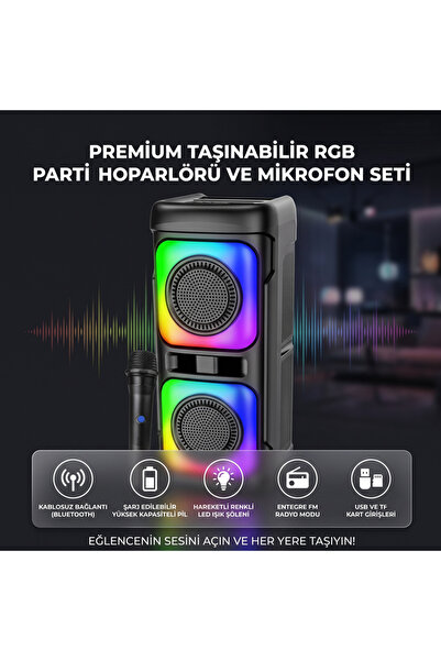 wiks Mikrofonlu Bluetooth Hoparlör, Kablosuz Taşınabilir Karaoke Ses Sistemi,...