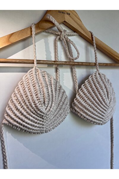 SUNGLOW Swimwear Sutien plaja macrame cu insertii aurii