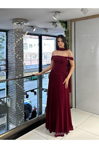 Mar style فستان سهرة شيفون بأكتاف مكشوفة وتصميم كورسيه