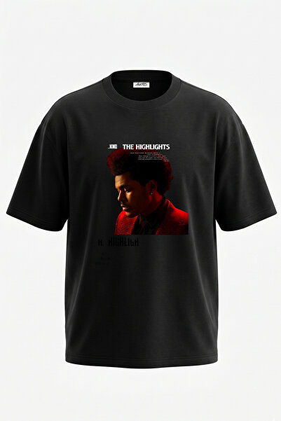 Anetos The Weeknd_43 Σχεδιαστικό εμπριμέ μπλουζάκι σε μεγάλο μέγεθος, μαύρο