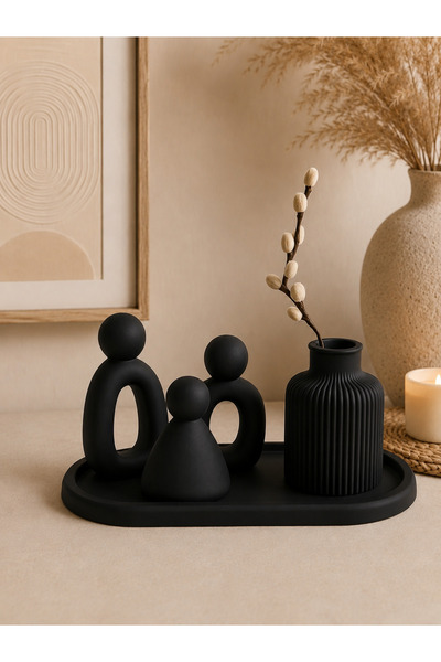 Family Studio 3’lü Soyut Aile Figürü ve Dekoratif Tepsi Seti | Modern Minimal...