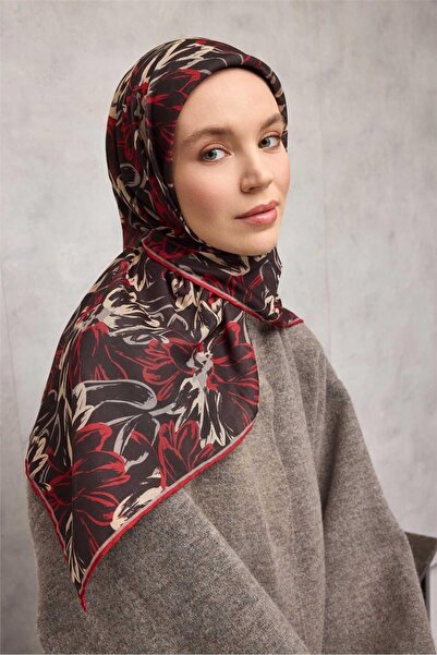 Silk Home Cotton Polyester Scarf Black-Red Beige Mink Botanical Patterned Sof...