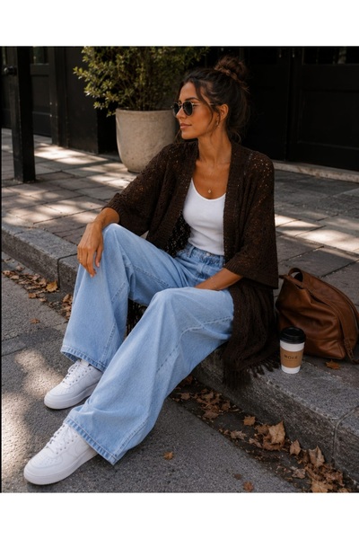 Budan Export Women's Openwork Perforated Knitted Oversize Loose Knitwear Card...