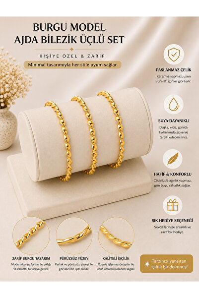 LUMİERE JEWELRY BURGU MODEL 3’LÜ ÇELİK AJDA SET