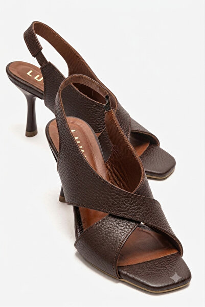 by selvi Lukka Shoes Genuine Leather Perla Women's Bitter Brown Cross Heeled ...
