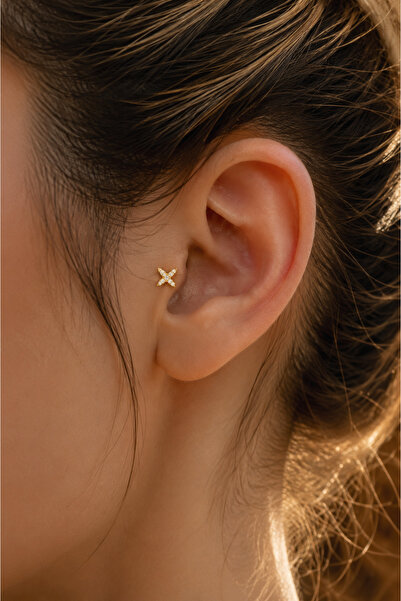 ArzaCollection Zirkon Taşlı Kutup Yıldızı Tragus Küpe - Cerrahi Çelik Bar Pie...