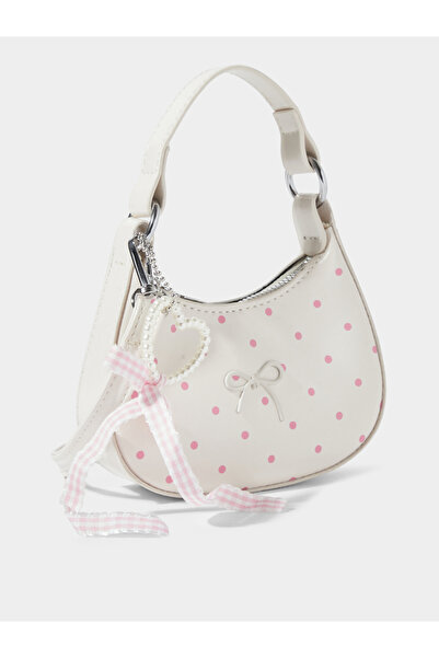 Styli Beige Polka Dot Pearl Charm Handbag