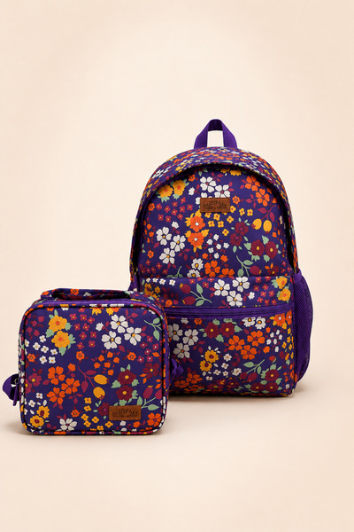 U.S. Polo Assn. Girls' Floral Patterned School Backpack and Lunch Bag Set of 2