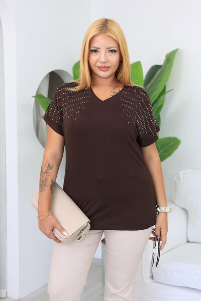 Siyezen Plus Size Shimmering Shoulders Cotton Lycra Blouse