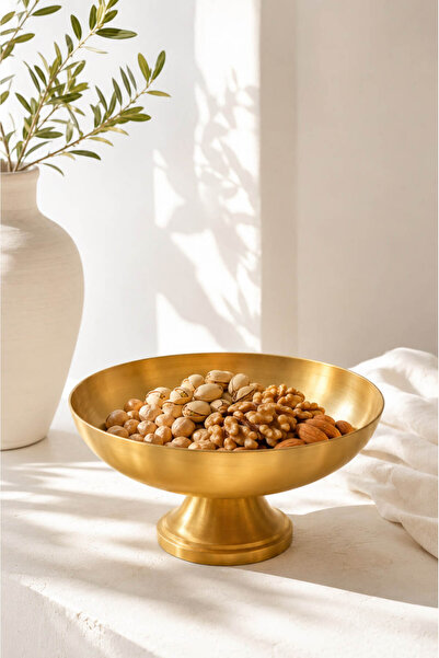 Anadolu Saray Gold Metal Decorative Presentation Bowl with Metal Legs, Fruit ...