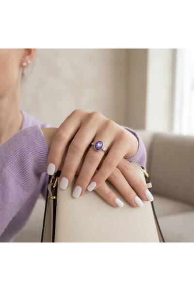 K&A Luxury Mor Yeşim Kalsedon Taşlı Kadın Yüzük Altın Kaplama Minimalist Yüzük