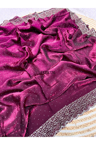 MYSMAR Dark Purple Embroidered Saree with Designer Blouse - FFT8776 | Dark Pu...