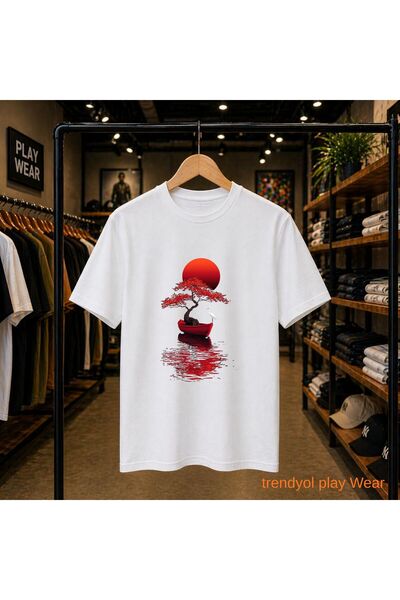 playwear Тениска с принт  "Каяк, Щърка, Дърво ", 100% памук, овърсайз, свобод...