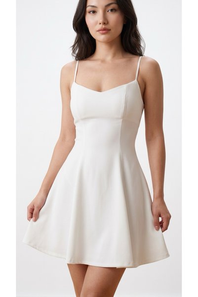 Sagre&Sisters Heart Neckline Modal Fabric Strap Mini Stylish and Summer Dress in Ecru & Lemon Yellow