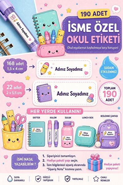 WALLHUMAN 190 Adet İsme Özel Okul Etiketi Seti – Suya Dayanıklı İsim Etiketi ...
