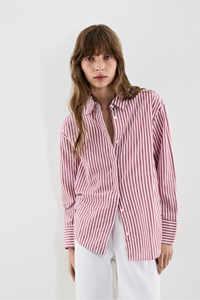 LEFTIES Çizgili poplin basic gömlek