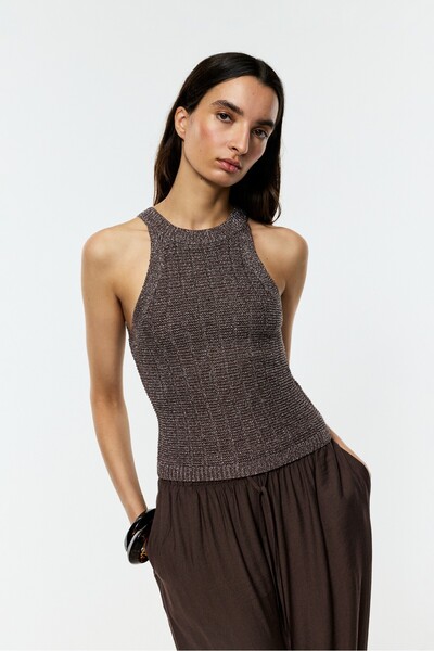 LEFTIES Metalik halter yaka top