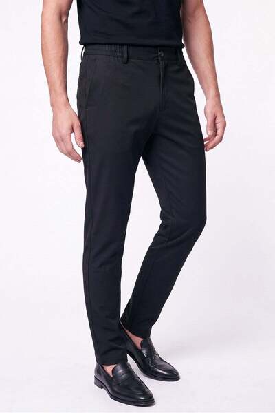 Efor Comfort Fit Elastic Waist Flexible Linen Black Trousers P 1221