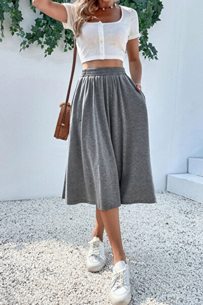 Tarz Cool Women's Smoked 2 Thread Non-Embroidered Elastic Waist Midi Length C...