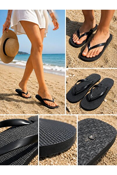 livendi Women's Black Basic Comfortable Non-Painful Flip Flops Beach Slippers Flip Flok Summer Sea Pool Eva